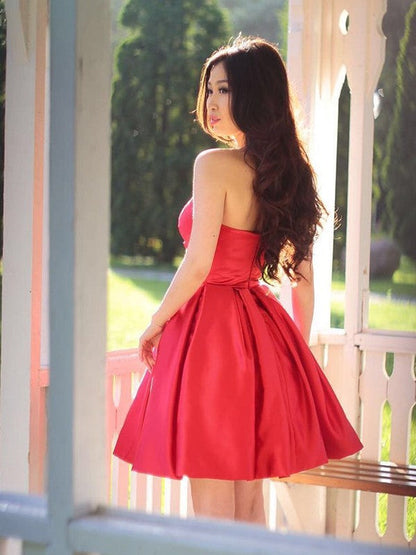 A-Line Satin With Ruffles Sweetheart Sleeveless Short/Mini Homecoming Dress