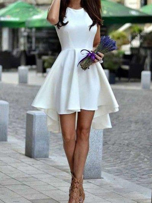 A-Line Jewel Sleeveless Short/Mini With Ruffles Satin Homecoming Dress