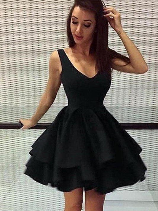 A-Line Sleeveless Straps Satin With Layers Short/Mini Homecoming Dress