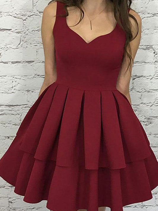 A-Line Sleeveless Straps Satin With Layers Short/Mini Homecoming Dress