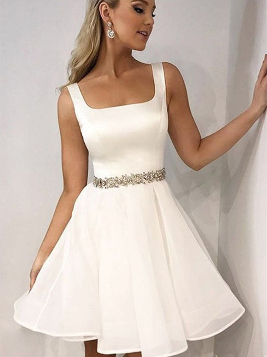 A-Line Sleeveless Straps Organza With Beading Short/Mini Homecoming Dress