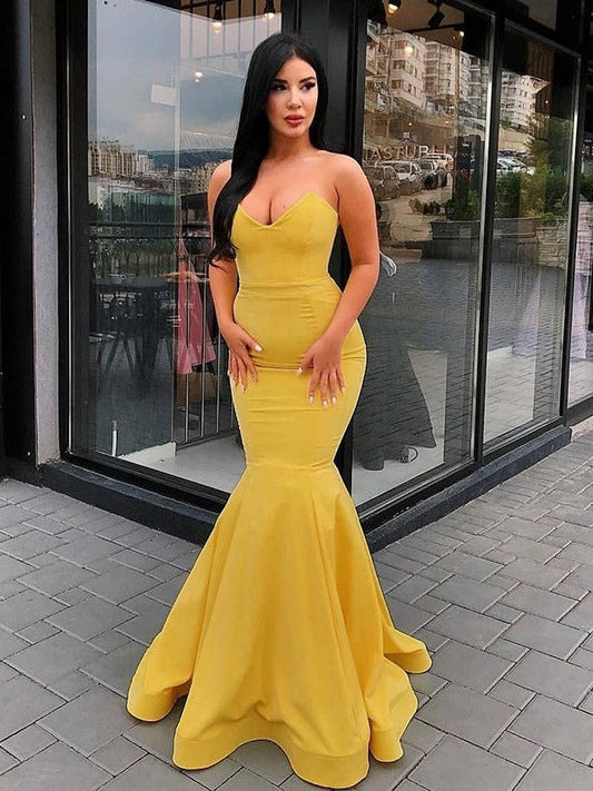 Mermaid Sleeveless Sweetheart Sweep/Brush Train Stretch Crepe Prom Dress