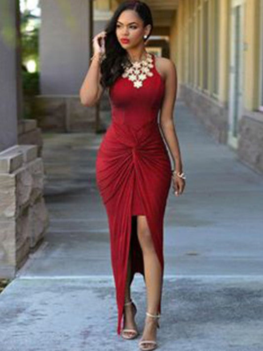 Sheath Sleeveless Jewel Ankle-Length Spandex With Beading Asymmetrical Prom Dress