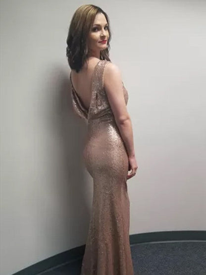 Sheath Sleeveless Bateau Floor-Length Sequins Prom Dress