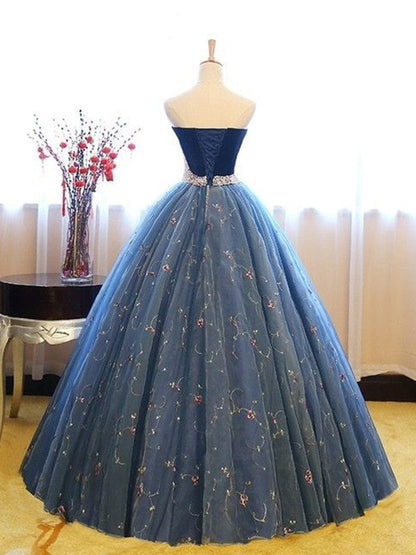 Ball Gown Sleeveless Sweetheart Floor-Length With Beading Net Prom Dress