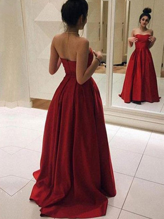 A-Line Sleeveless Strapless Sweep/Brush Train With Ruffles Stain Prom Dress