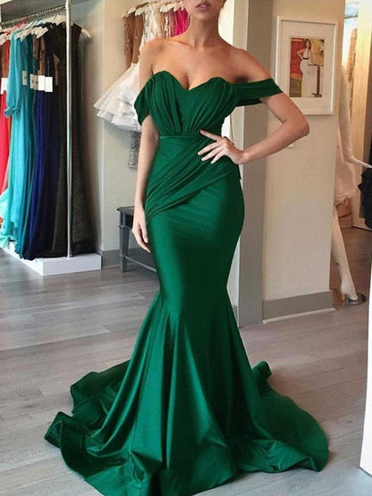 Mermaid Sleeveless Off-the-Shoulder Sweep/Brush Train With Ruffles Spandex Prom Dress