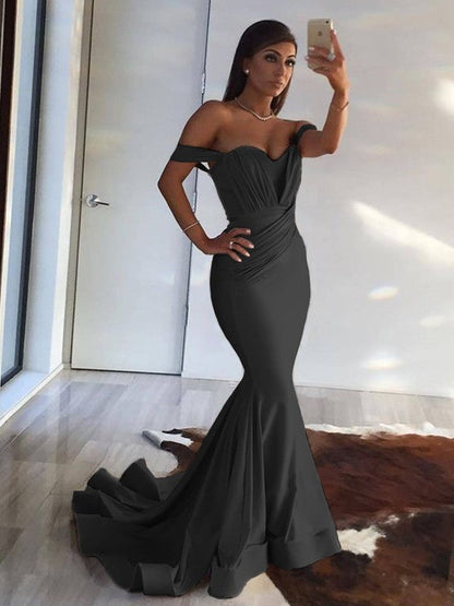 Mermaid Sleeveless Off-the-Shoulder Sweep/Brush Train With Ruffles Spandex Prom Dress
