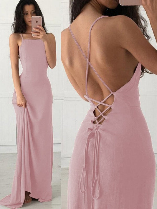Sheath Sleeveless Straps Sweep/Brush Train With Ruffles Chiffon Prom Dress