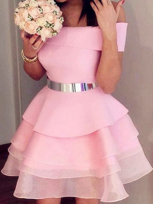 A-Line Organza Sash/Ribbon/Belt Off-the-Shoulder Sleeveless Short/Mini Homecoming Prom Dress
