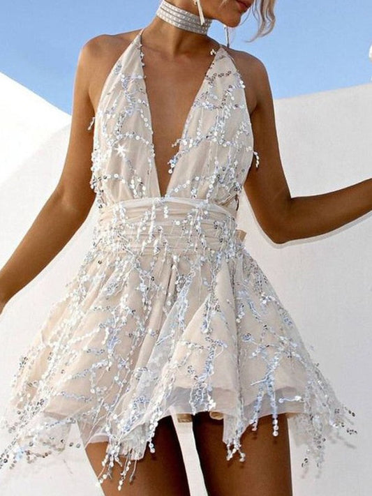 A-Line Beading Halter Sleeveless Short/Mini Homecoming Prom Dress