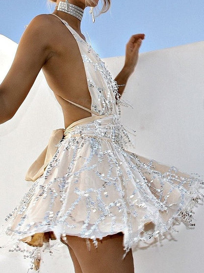A-Line Beading Halter Sleeveless Short/Mini Homecoming Prom Dress