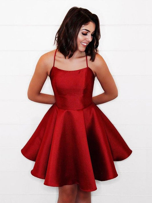 A-Line Satin Ruffles Halter Sleeveless Short/Mini Homecoming Prom Dress