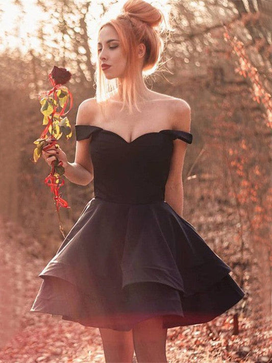 A-Line Spandex Ruffles Off-the-Shoulder Sleeveless Short/Mini Homecoming Prom Dress
