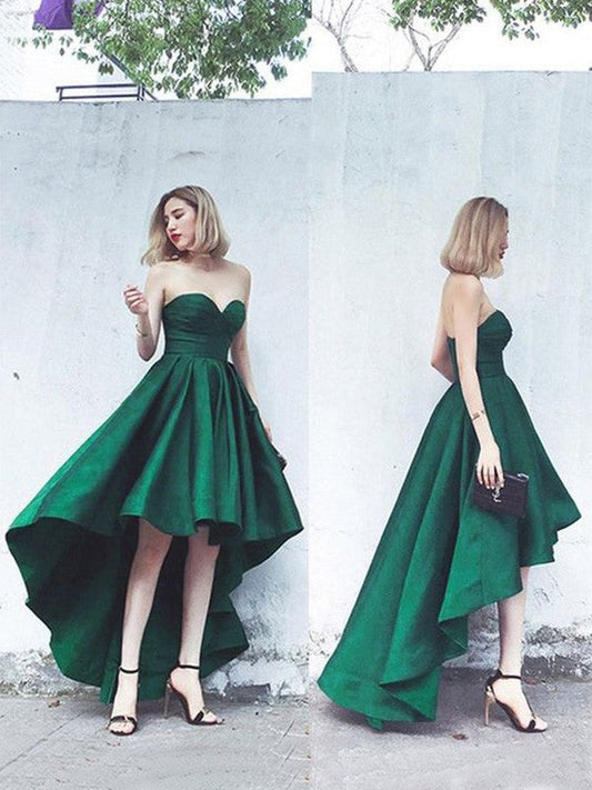 A-Line Satin Ruffles Sweetheart Sleeveless Asymmetrical Homecoming Prom Dress
