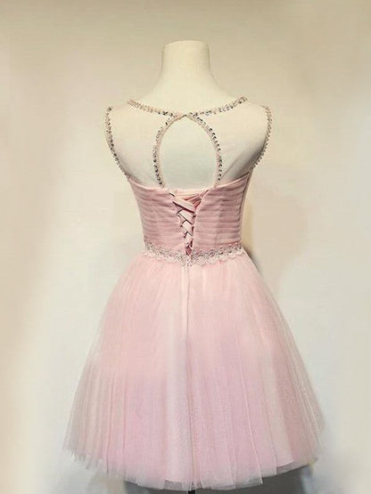 A-Line Tulle Beading Scoop Sleeveless Short/Mini Homecoming Prom Dress