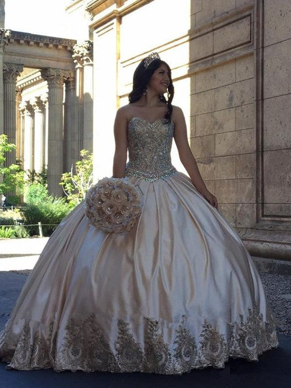 Ball Gown Beading Sweetheart Sweep/Brush Train Satin Sleeveless Prom Dress