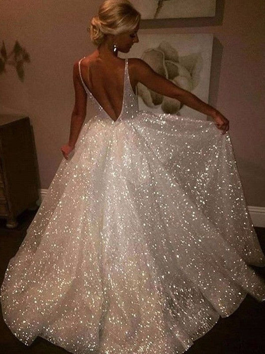 A-Line/Princess Floor-Length Sleeveless V-neck Prom Dress