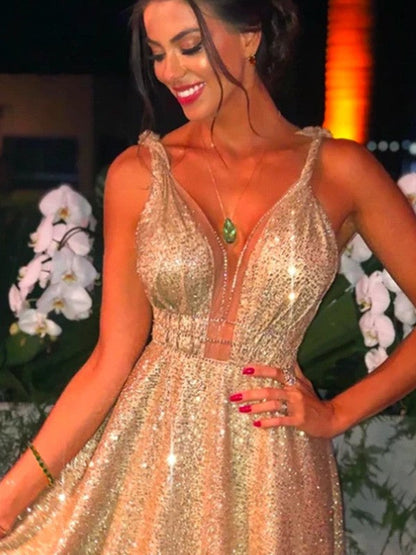 A-Line/Princess Straps Beading Sleeveless Sweep/Brush Train Prom Dress