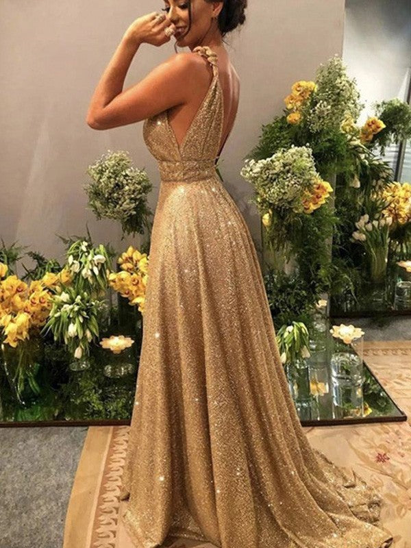 A-Line/Princess Straps Beading Sleeveless Sweep/Brush Train Prom Dress