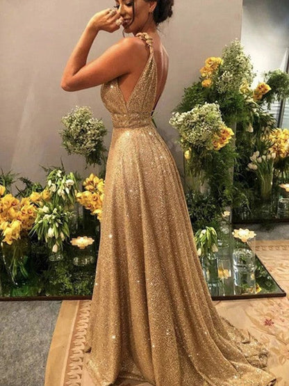 A-Line/Princess Straps Beading Sleeveless Sweep/Brush Train Prom Dress