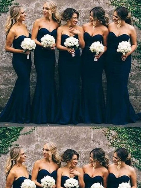 Trumpet/Mermaid Ruffles Sweetheart Sweep/Brush Train Stretch Crepe Sleeveless Bridesmaid Dresses
