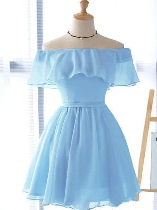 A-Line/Princess Chiffon Ruffles Off-the-Shoulder Sleeveless Short/Mini Homecoming Dress