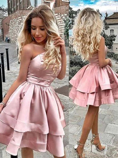 A-Line/Princess One-Shoulder Charmeuse Ruffles Sleeveless Short/Mini Homecoming Dress