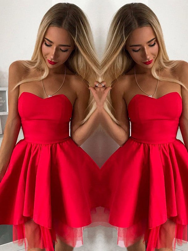A-Line/Princess Stretch Crepe Ruffles Sweetheart Sleeveless Short/Mini Homecoming Dress