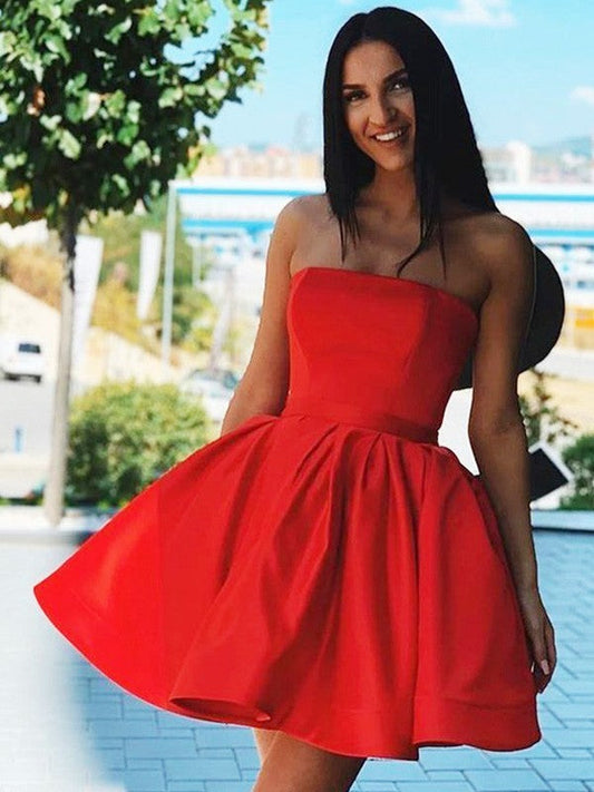A-Line/Princess Satin Strapless Sleeveless Ruffles Short/Mini Homecoming Dress