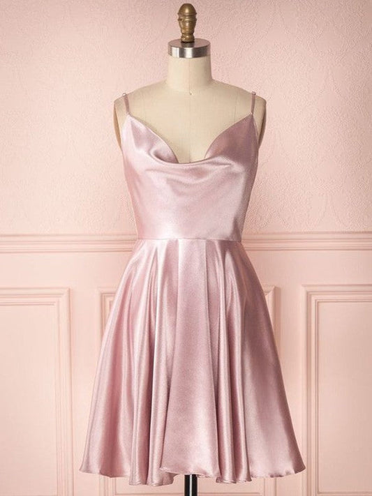 A-Line/Princess Silk like Satin Ruffles Sleeveless Spaghetti Straps Short/Mini Homecoming Dress