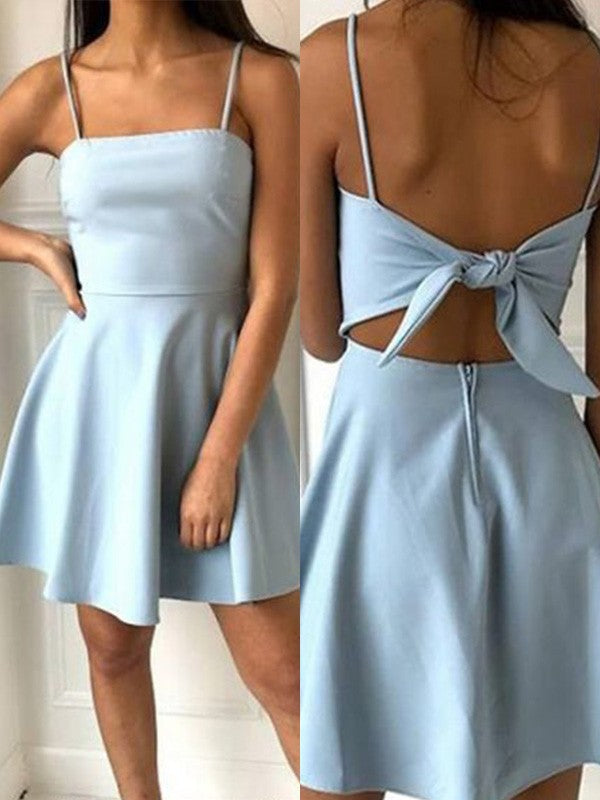 A-Line/Princess Sleeveless Spaghetti Straps Satin Ruffles Short/Mini Homecoming Dress