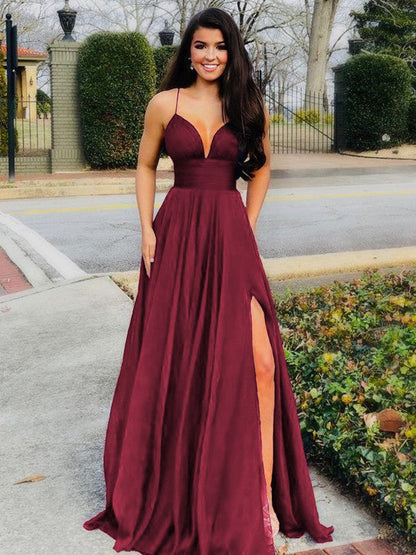 A-Line/Princess Floor-Length V-neck Sleeveless Chiffon Ruffles Prom Dress
