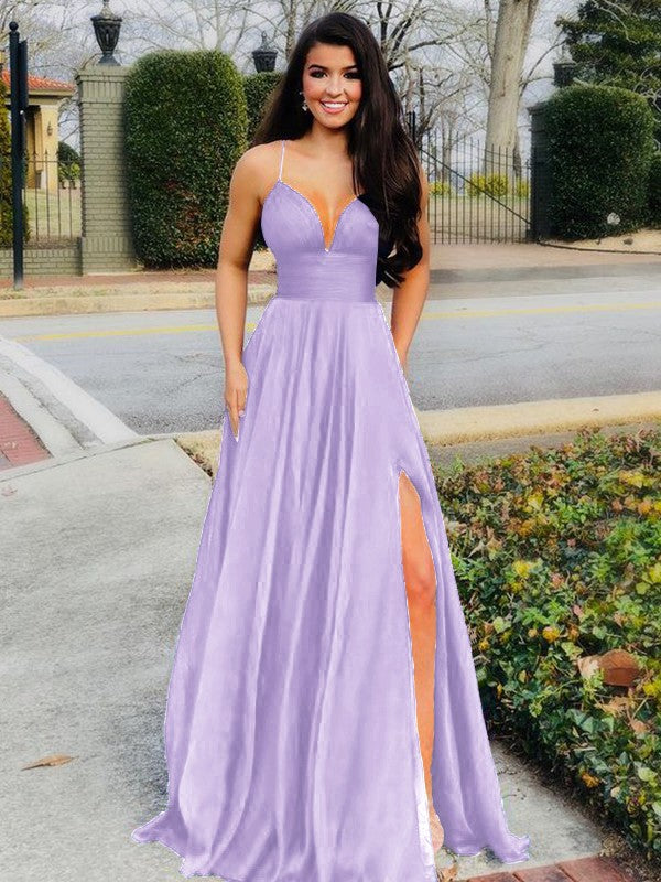 A-Line/Princess Floor-Length V-neck Sleeveless Chiffon Ruffles Prom Dress