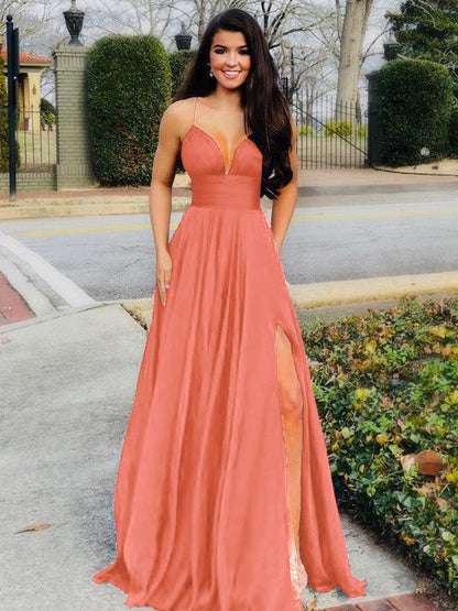 A-Line/Princess Floor-Length V-neck Sleeveless Chiffon Ruffles Prom Dress