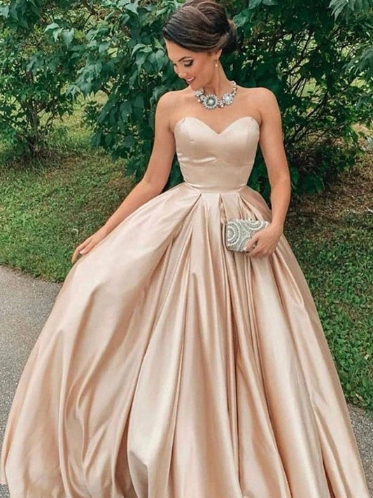 A-Line/Princess Floor-Length Sweetheart Sleeveless Satin Ruffles Prom Dress