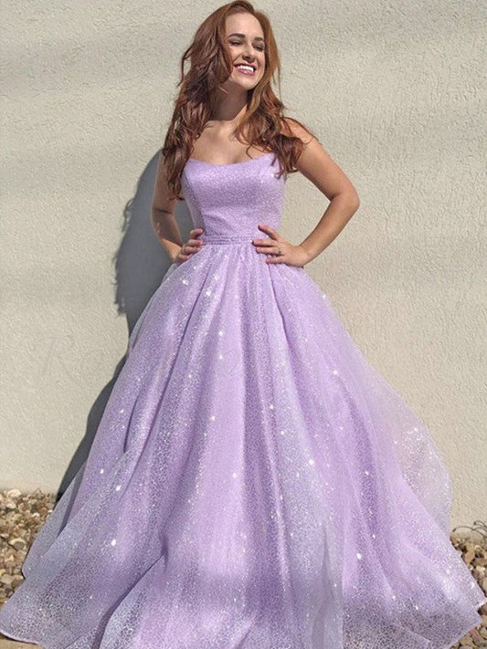 A-Line/Princess Square Tulle Sleeveless Ruffles Floor-Length Prom Dress