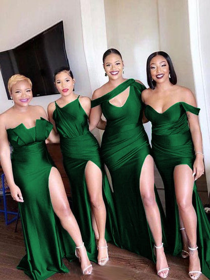 Sheath/Column Off-the-Shoulder Ruched Sleeveless Sweep/Brush Train Bridesmaid Dresses