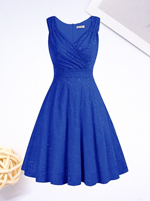 A-Line/Princess Lace Ruched V-neck Sleeveless Short/Mini Homecoming Prom Dress