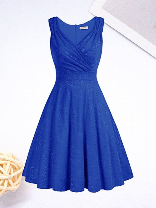 A-Line/Princess Lace Ruched V-neck Sleeveless Short/Mini Homecoming Prom Dress