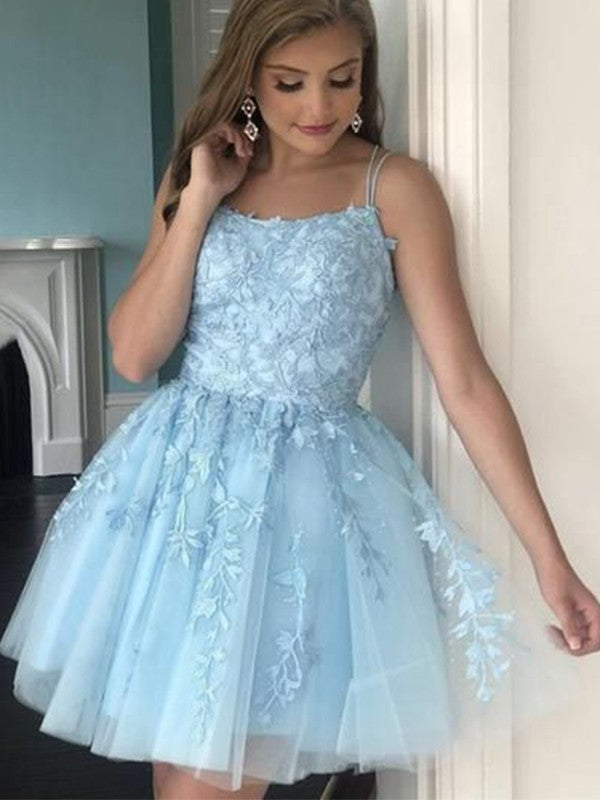 A-Line/Princess Tulle Applique Halter Sleeveless Short/Mini Homecoming Dress