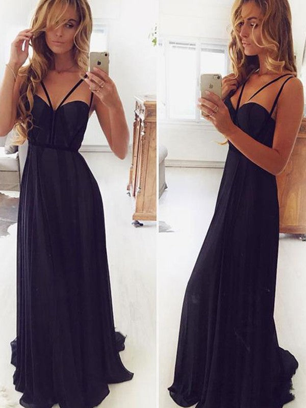 Fancy Black A-Line Chiffon Ruffles Sweetheart Sleeveless Sweep/Brush Train Prom Dress