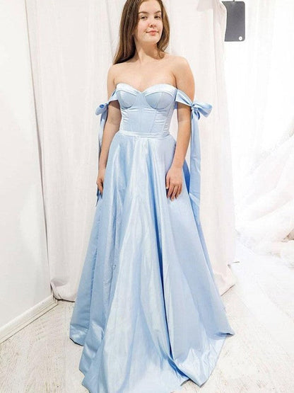 Lovely Blue A-Line Satin Ruffles Sweetheart Sleeveless Sweep/Brush Train Prom Dress