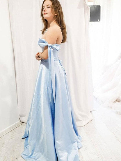 Lovely Blue A-Line Satin Ruffles Sweetheart Sleeveless Sweep/Brush Train Prom Dress
