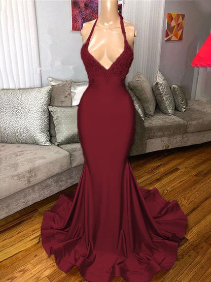 Gorgeous Pink Mermaid Charmeuse Ruffles V-neck Sleeveless Sweep/Brush Train Prom Dress