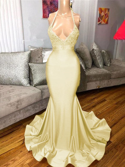 Gorgeous Pink Mermaid Charmeuse Ruffles V-neck Sleeveless Sweep/Brush Train Prom Dress