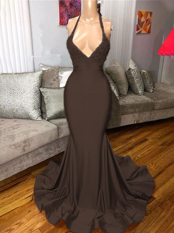 Gorgeous Pink Mermaid Charmeuse Ruffles V-neck Sleeveless Sweep/Brush Train Prom Dress