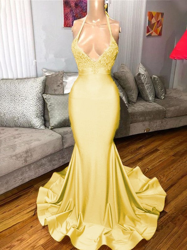 Gorgeous Pink Mermaid Charmeuse Ruffles V-neck Sleeveless Sweep/Brush Train Prom Dress