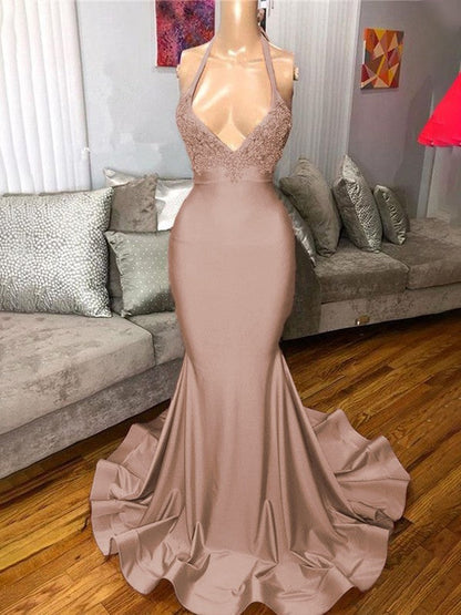 Gorgeous Pink Mermaid Charmeuse Ruffles V-neck Sleeveless Sweep/Brush Train Prom Dress