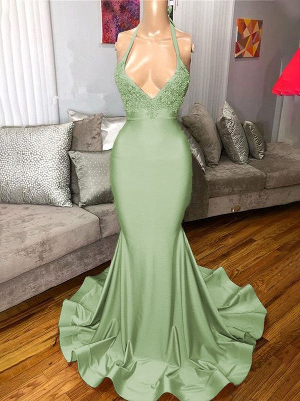 Gorgeous Pink Mermaid Charmeuse Ruffles V-neck Sleeveless Sweep/Brush Train Prom Dress